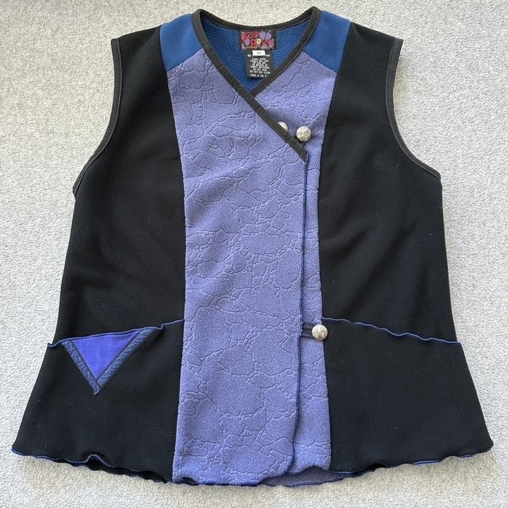 Red Rover Fleece Vest‎ Womens Medium Black Purple Asymmetrical Artsy Boho USA